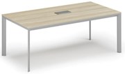 Rokovací stôl PRIMO INVITATION, 200x100 cm, dub prírodný + stolová zásuvka TYP I, strieborná
