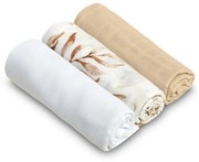 Mušelínové mäkké plienky LUX, 3ks, Kvety, biela/béžová/so vzorom 80 x 70 cm