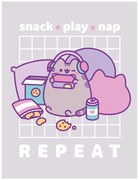 Coral fleece deka mačička Pusheen - motív Snack ★ Play ★ Nap & Repeat - 130x170 cm