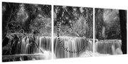 Obraz - Čiernobiely vodopád (s hodinami) (90x30 cm)