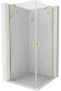 Mexen Mist-H Duo, 2-krídlový výklopný sprchový kút 70 x 70 cm, číre sklo, zlatý matný profil, 8A5-070L-070P-55-00