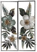 Béžovo-modrá kovová nástenná dekorácia na stenu s kvetmi Fivonne - 31*6*90 cm