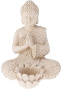 Záhradná dekorácia Budha na čajovú sviečku, 14 x 19 x 13 cm, krémová