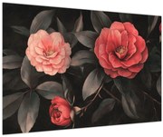 Obraz - Červené kvety na tmavom pozadí (90x60 cm)