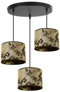Závesné svietidlo Werona 1, 3x čierne/zlaté textilné tienidlo so vzorom, o