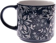 Hrnček 390 ml, tmavo modrý, kvetinový%