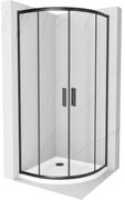 Mexen Rio, štvrťkruhový sprchovací kút s posuvnými dverami 80 x 80 cm, 6mm číre sklo, čierny profil + biela sprchová vanička, 863-080-080-70-00-4110B