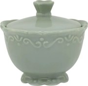 Zelená porcelánová cukornička s čipkou Provence lace verte - Ø 10*9 cm / 190 ml