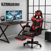 Kancelárska herná stolička s nastaviteľnou opierkou nôh - čierno-červená