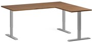 Výškovo nastaviteľný stôl, 180x160 cm, 3 motory, L/P, sivá podnož, orech