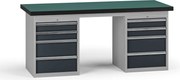 Pracovný stôl do dielne G8, 1800 x 750 x 800 mm, 2x kontejner, 8 zásuviek, grafit