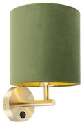 Elegantná nástenná lampa zlatá so zeleným zamatovým tienidlom - Matt