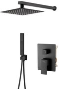 Invena Paros, podomietková sprchová súprava s hlavovou a ručnou sprchovou hlavicou, 2-funkčná páková batéria, čierna matná, INV-BS-09-004-L