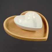 AMADEA Dřevěná miska srdce s mističkou, masivní dřevo, 20 cm