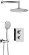 Deante BOX, termostatická sprchová súprava pod omietku s ručnou a dažďovou hlavovou sprchou, oceľová, DEA-BXYZFEBT