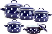 BELIS súprava smaltovaných hrncov modrá s bielymi bodkami 10-dielna