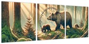 Obraz - Medvede v lese (s hodinami) (90x30 cm)