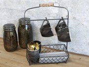 Čierny antik kovový stojan na hrnčeky s držadlom a poličkou - 31*18*43 cm