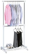 Stojan na šaty dvojramenný s odkladačem, bílá barva, kov / plast, chrom