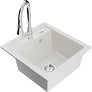 Mexen Vito, 1-komorový granitový drez 490x520x210 mm a drezová batéria Elia, biela, 6503-20-670101-00