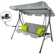 Záhradná hojdačka 170cm - sivá s limetkovými vankúšmi a podstavcami na nápoj