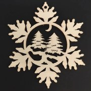 AMADEA Drevená ozdoba vločka so stromami 6 cm