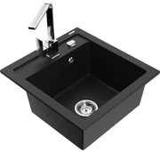 Mexen Vito, 1-komorový granitový drez 520x490x210 mm, chrómová batéria Rita, čierna, 6503-77-670300-00