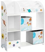 Polica na hračky, 5 políc, 2 úložné boxy, priehradky na knihy