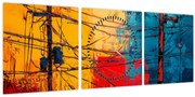 Obraz - Abstraktné elektrické vedenie (s hodinami) (90x30 cm)