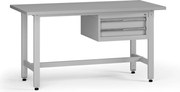 Výškovo nastaviteľný dielenský stôl G5, 1500 x 750 x 800-1000 mm, 1x kontajner, 2 zásuvky, sivá