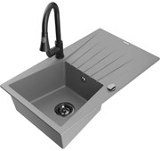 Mexen Cesar, 1-komorový granitový drez 775x470x190 mm a drezová batéria Elia, šedá, 6514-71-670101-70-B