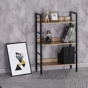 Regál, 3 police, dekor dub, MDF, černý lak