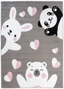 Detský koberec PINKY DE78A Bear Panda Rabbit sivý