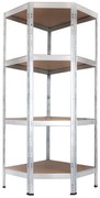 Rohový kovový regál RIVET BUDGET, 180x70x70x40 cm, 4x HDF polica, zinok