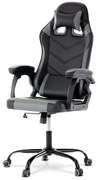 Herní křeslo, šedá a černá ekokůže, houpací mechanika, opěrák 135°