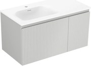 Mexen Rivel, kúpeľňová skrinka 90 cm s umývadlom Vela na ľavej strane, 1S, 1D, drážkovaná, sivá matná/biela matná - 91A23-09047-3-BBFF62-W23L01