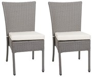 Set 2 záhradných stoličiek HWC-G19, polyratan, stohovateľná - sivý, krémový vankúš