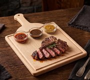 AMADEA Drevená doštička s drážkou a 3 servírovacie misky, masívne drevo, 45x25x2 cm