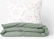 Goldea bavlnené posteľné obliečky duo - kvitnúce sakury so šalviovo zelenou 140 x 200 a 70 x 90 cm