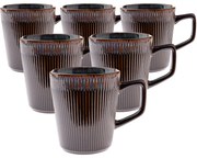 Súprava 6 keramických hrnčekov Rustik 410 ml, tmavohnedá