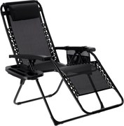 Garden Line LEŽÁK ZERO GRAVITY GARDEN, SKLADACÍ, SO STOJANOM, VRECKOM A OPIERKOU NA HLAVU, ČIERNY, 65 x 176 x 110 CM *2589