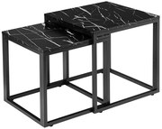 Sada 2 konferenčných stolíkov PRAVEN mramorová, čierna