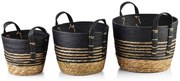 Súprava troch košov Bali z morskej trávy čierna/hnedá