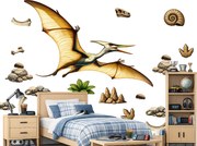 Pterodaktyl textilná prelepiteľná nálepka na stenu arch 46 x 31 cm