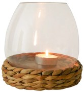 Sklenený svietnik / váza Avril s pleteným podnosom z vodného hyacintu - Ø 20 * 19cm