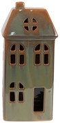 Hnedo-zelený porcelánový svietiaci domček - 7*6*15 cm