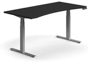 Výškovo nastaviteľný stôl QBUS, ergonomický, 1600x800 mm, strieborný rám, čierna