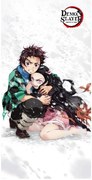 Plážová osuška Zabijak démonov - Demon Slayer - motív Tanjiro a Nezuko - 100% bavlna - 70 x 140 cm