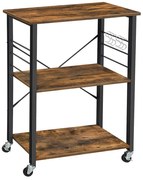 Kuchynský regál s kolieskami, servírovací vozík, rustikálny hnedý
