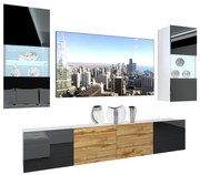 Obývacia stena Belini Premium Full Version čierny lesk / dub wotan + LED osvetlenie Nexum 110